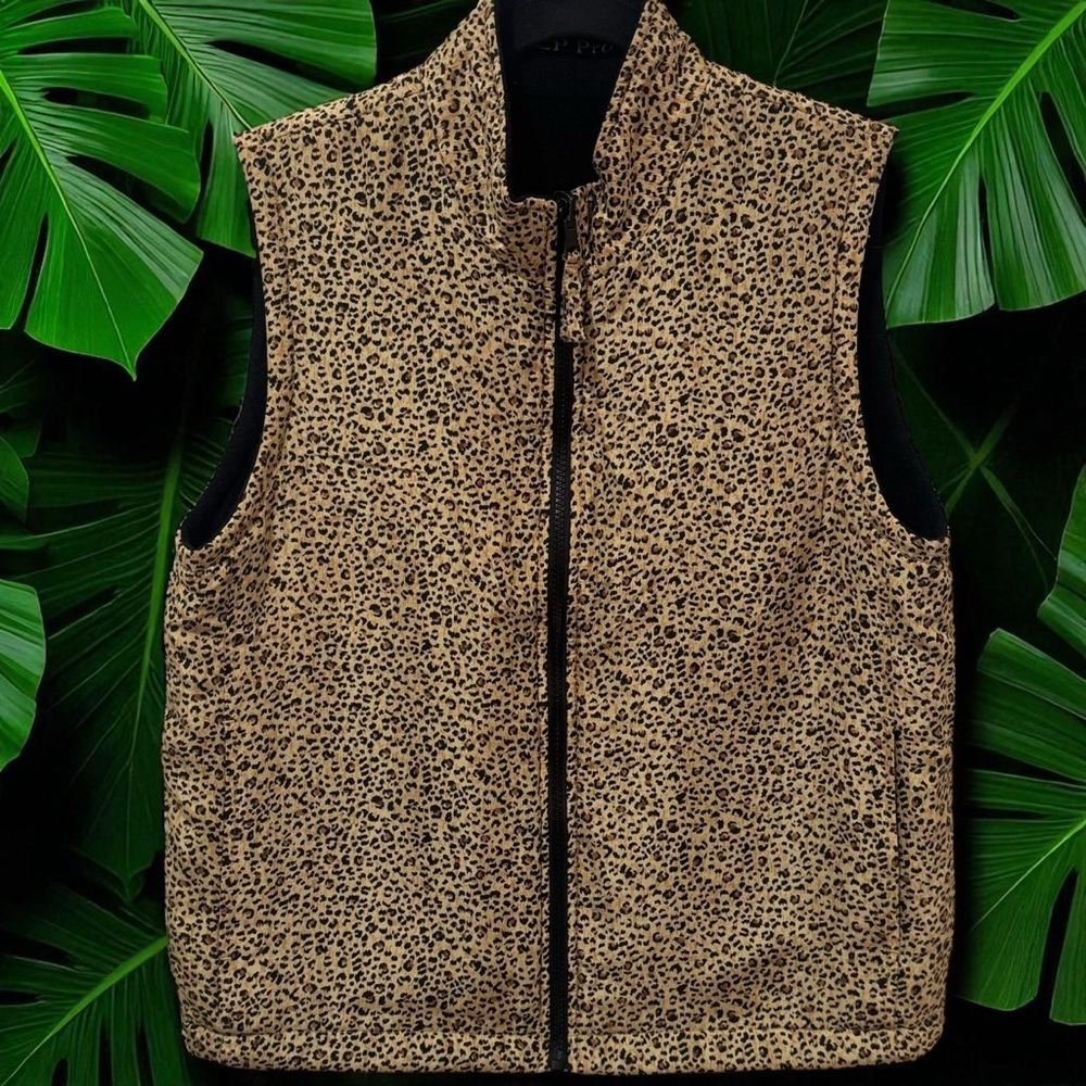 EP Pro Cheetah Animal Print Silk Shell Fleece Line Golf Tennis Pickleball Vest S